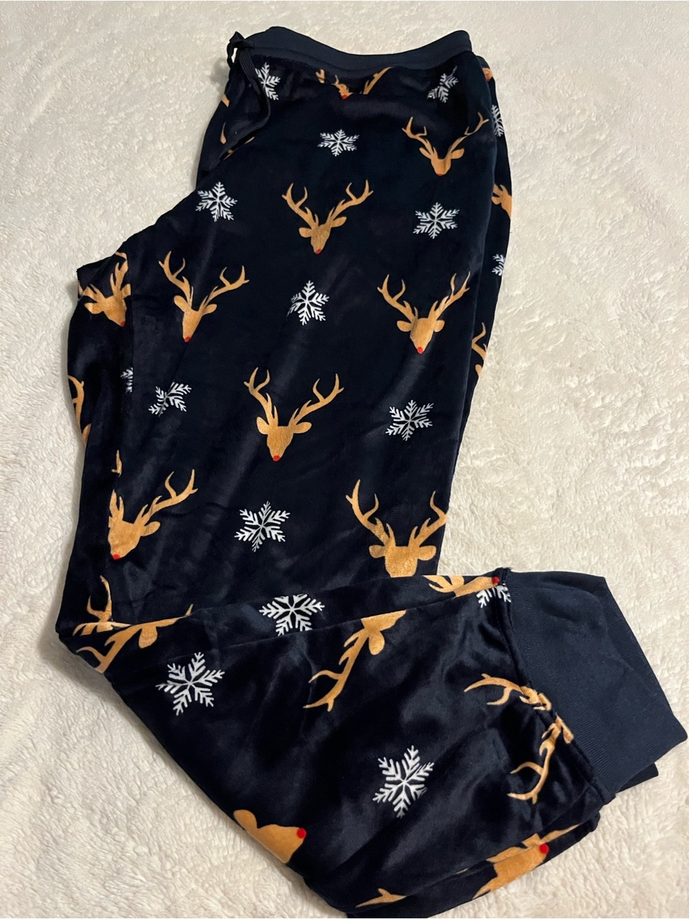 Holiday Time Black Reindeer & Snowflake Lounge Joggers